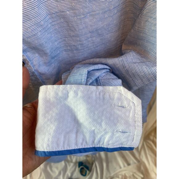 JB Holt Shirt Button Up Contrast Cuffs Blue Performance Stretch Size XL - Picture 8 of 10